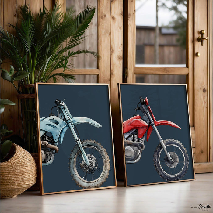 Dirt Bike Nursery Art: Navy Motocross Prints, Boy's Room Decor
