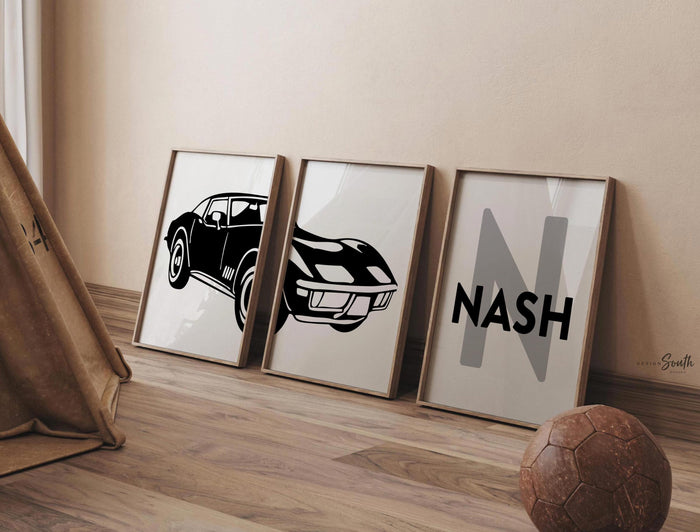 Personalized 1963 Corvette Art Print Set: Boys Room Decor