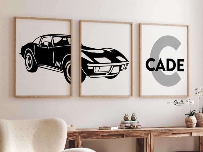 Personalized 1963 Corvette Art Print Set: Boys Room Decor