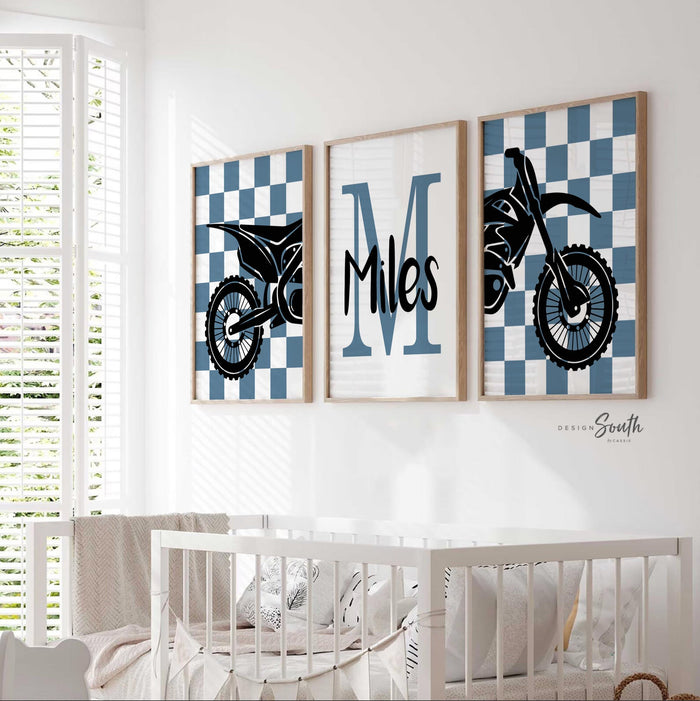 Dirt bike room, customized name motocross dirt bike wall art boys room, dirt bike theme bedroom playroom nursery, boys gift dirt bike blue