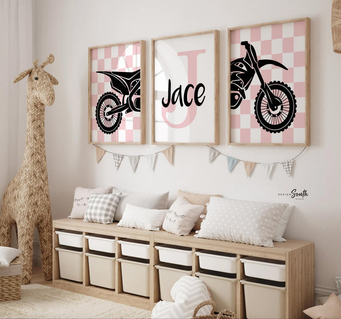 Pink bike, motorbikes, dirt bike racing art for girls, moto girl, personalized girls motocross print, motocross decor for girls bedroom wall