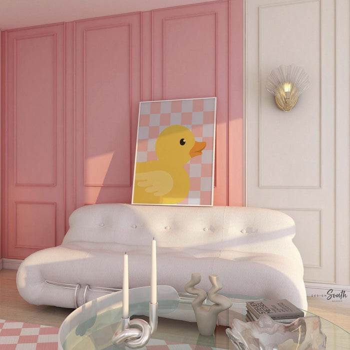 Rubber Duckie Bathroom Prints: Pink & Yellow Baby Girl Decor (UNFRAMED)