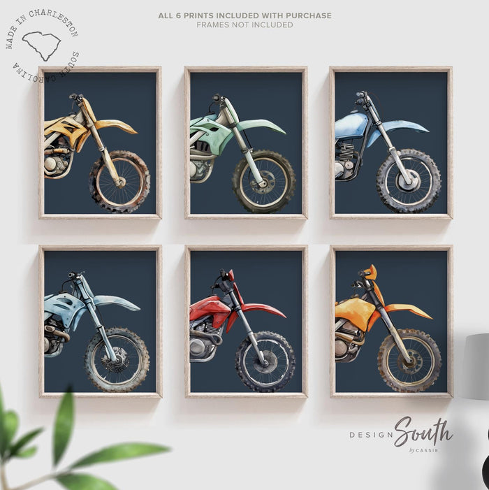 Dirt Bike Nursery Art: Navy Motocross Prints, Boy's Room Decor