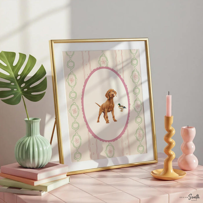 Vizsla dog wall art set, Hungarian pointer prints for baby girl nursery, blush pink bedroom decor, toddler girl room, Vizsla lover gift