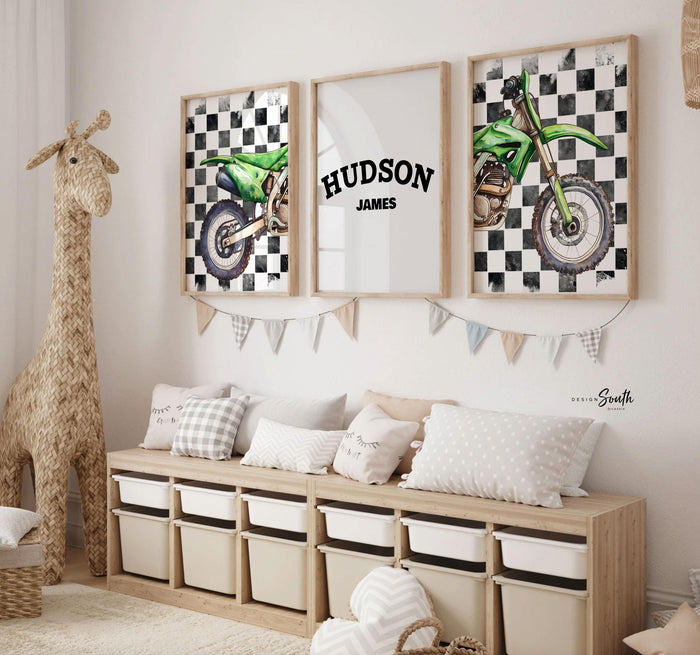 Personalized Dirt Bike Nursery Art: Red Motocross Prints