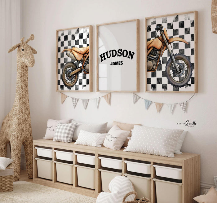 Personalized Dirt Bike Nursery Art: Blue Motocross Prints