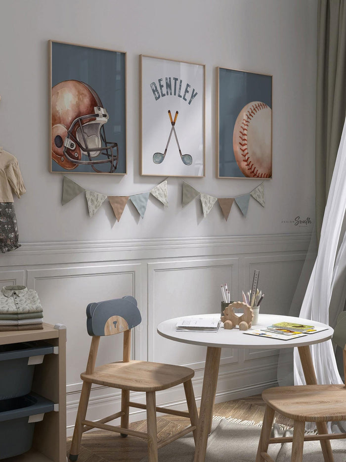 Sports Nursery Decor Prints, Personalized Baby Boy Wall Art