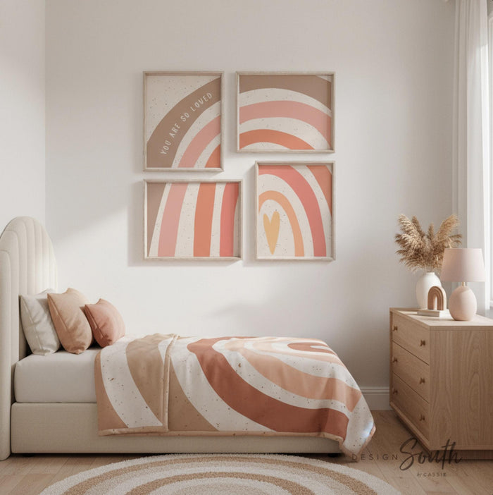 Rainbow Nursery Prints: Boho Coral Girl Room Decor (UNFRAMED, Customizable Colors)