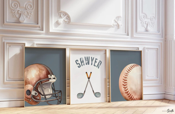 Sports Nursery Decor Prints, Personalized Baby Boy Wall Art