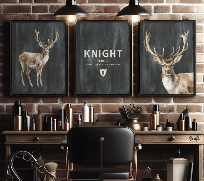Personalized Woodland Buck Art Prints – Boys Hunting Nursery Decor – “Every Legend Has a First Hunt” Quote Set