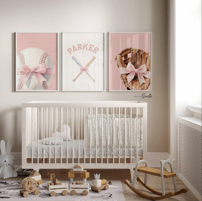 Pink Softball Nursery Art – Personalized Girl's Room Decor