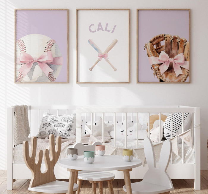 Purple Pink Softball Nursery Art – Personalized Girl's Room Decor