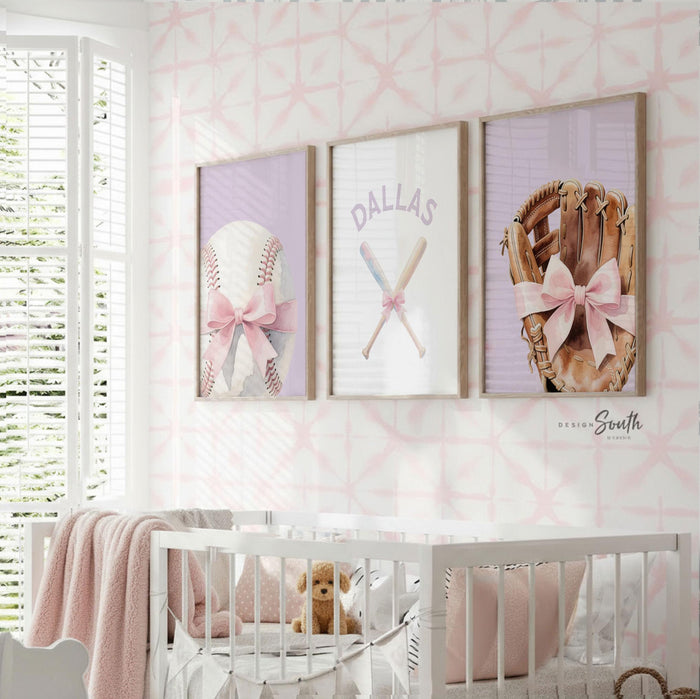 Purple Pink Softball Nursery Art – Personalized Girl's Room Decor