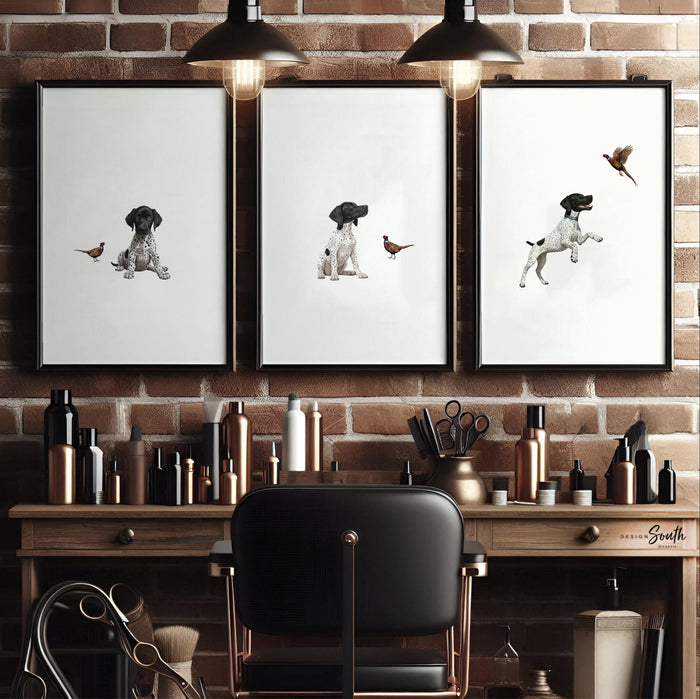 German Shorthaired Pointer Puppy Art Prints, Set of 3