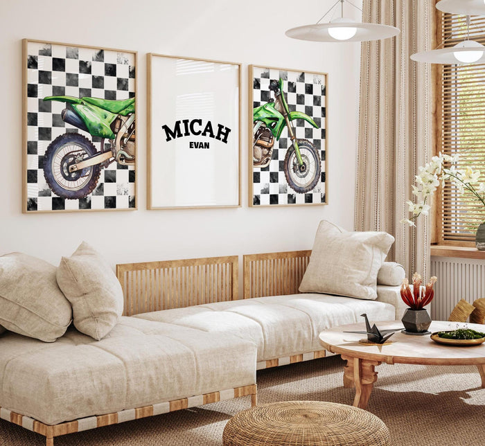 Personalized Dirt Bike Nursery Art: Green Motocross Prints