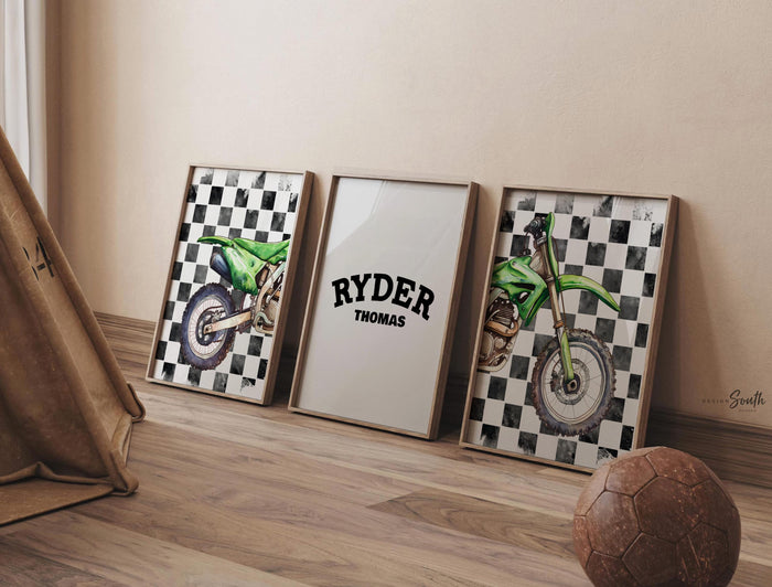 Personalized Dirt Bike Nursery Art: Red Motocross Prints