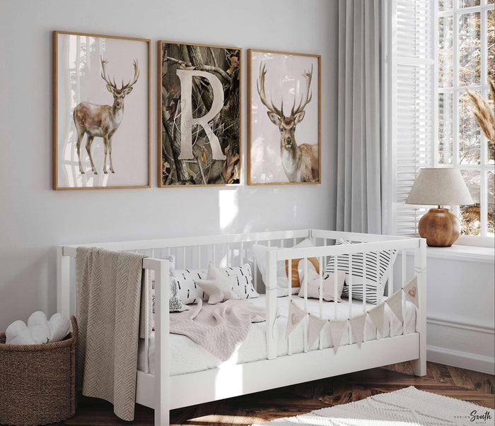 Buck Deer Camo Nursery Art - Personalized Boy Name Prints (Set of 3)