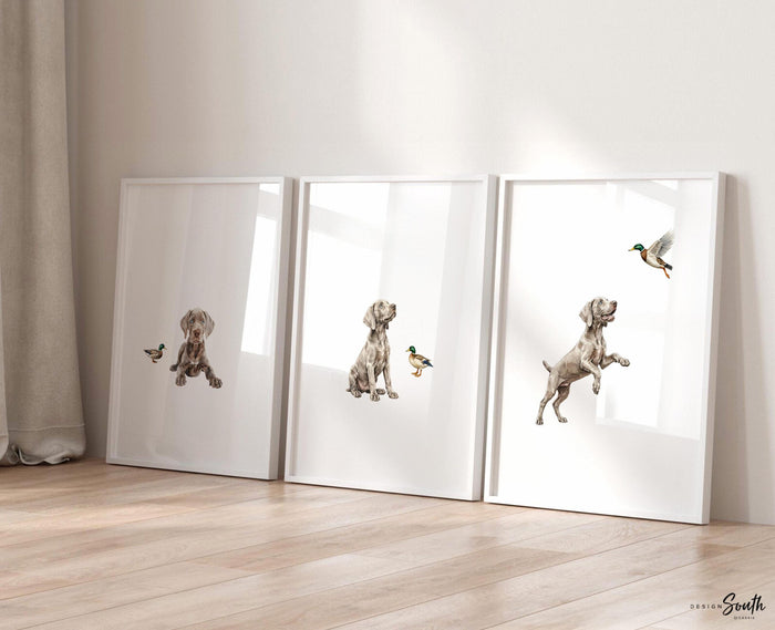 Weimaraner Puppy & Duck Hunting Wall Art: Weim Bird Dog Boys Room Decor