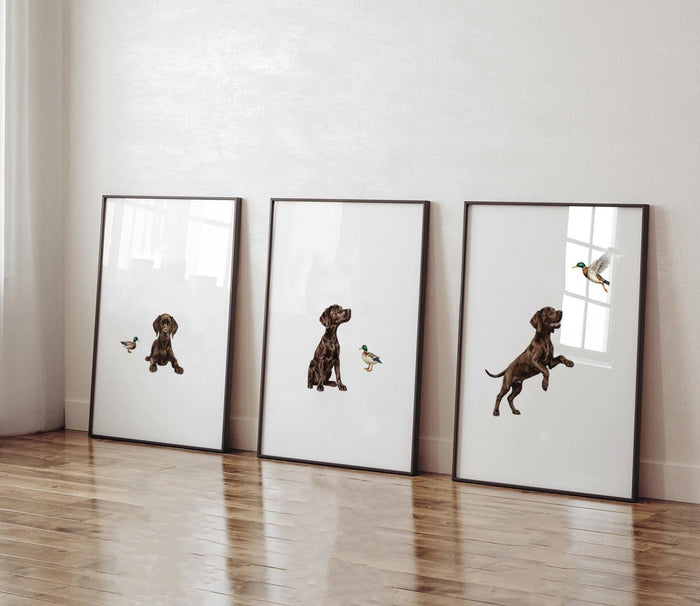Chocolate Lab Nursery Wall Art — Labrador & Mallard Duck, Set of 3