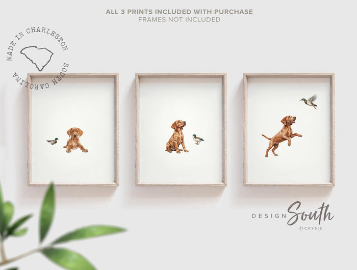 Fox Red Labrador Retriever Nursery Wall Art Set of 3, Hunting Dog Prints, Mallard Duck Bird Dog Decor, Kids Playroom Gift