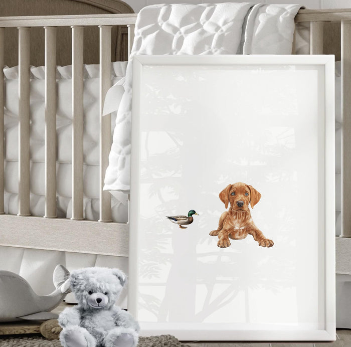 Fox Red Labrador Retriever Nursery Wall Art Set of 3, Hunting Dog Prints, Mallard Duck Bird Dog Decor, Kids Playroom Gift