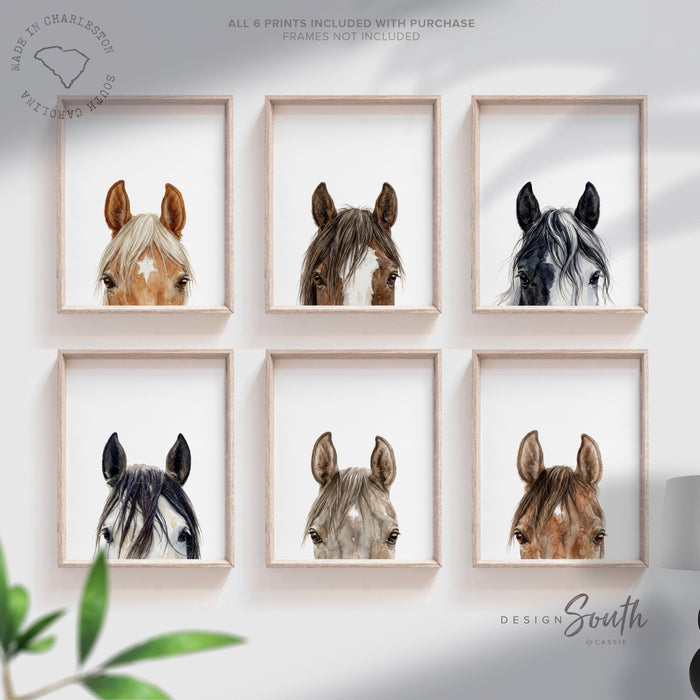 Watercolor Horse Wall Art Set of 6, Equestrian Nursery Decor, Kids Horse Prints, Arabian Gypsy Vanner Clydesdale Paint Horse Gift