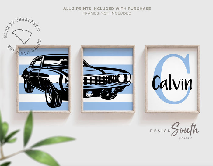 Blue 1969 Chevy Camaro SS350 Print: Vintage Car Nursery Decor