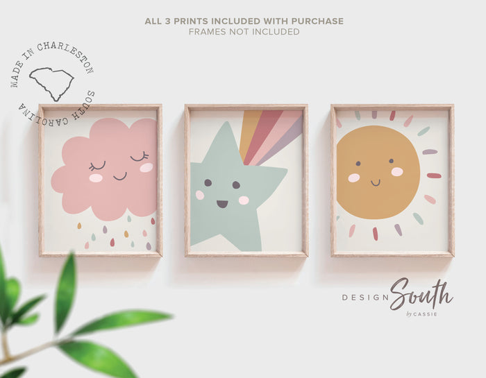 Set of 3, boho nursery decor, boho nursery decor girl, boho wall decor, wall art print set, girls playroom signs, unisex nursery room