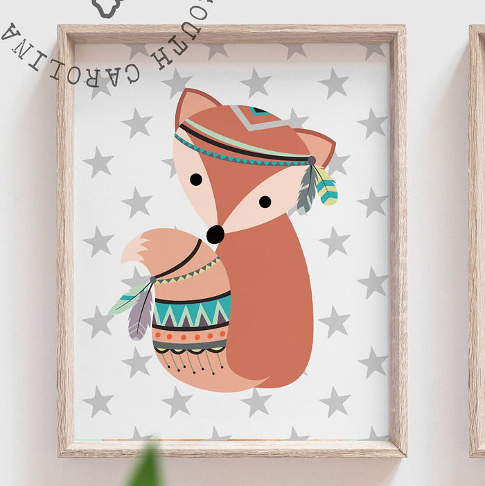 Nursery wall art ideas, fox nursery decor, tribal woodland wall art, be brave, fox decor, baby shower gift, gender neutral nursery art ideas
