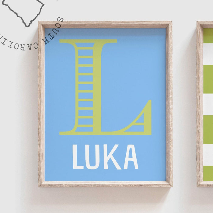 Boys bedroom dinosaur name print customized, blue and green boys dinosaur art, toddler kids dinosaur playroom wall, inspirational quote boy
