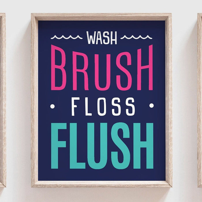 Nautical bathroom decor hot pink and teal, girls nautical bathroom decor, anchor prints wash brush floss flush, little girls bathroom wall