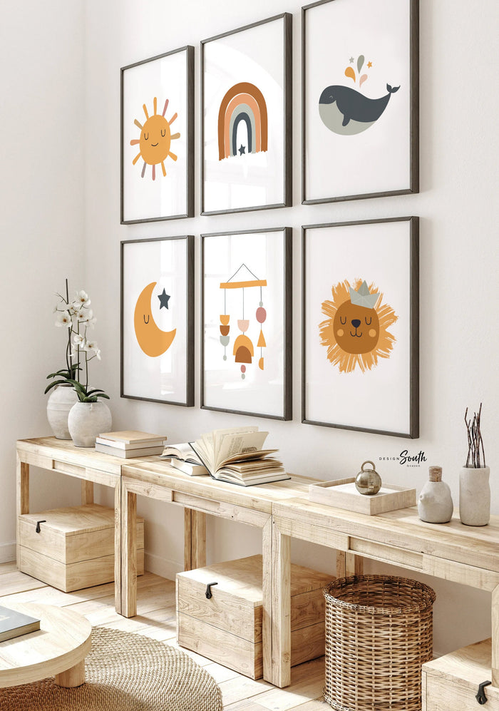 Boho baby room, boho rainbow baby girl or boy gender neutral, earthy color print set, gallery wall kids bedroom ideas, gift gender neutral