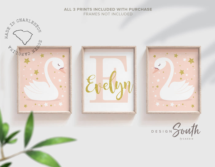 Lilac and gold nursery wall art, lilac nursery, swan nursery decor, swan art, swan bedroom art, swan nursery art, lilac girls bedroom decor