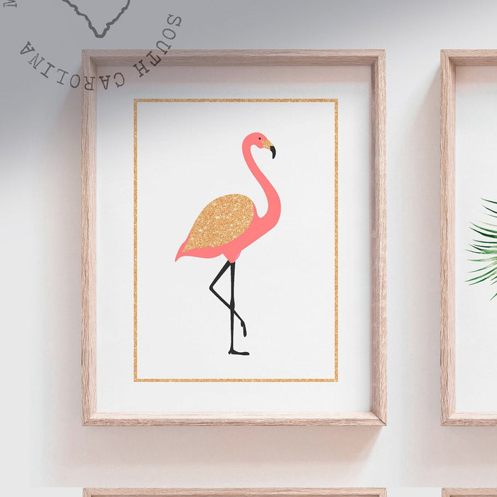 Coral gold baby room art, little girl tropical gold sparkle room, coral blush tropical girl room art, toddler bedroom personalized name girl