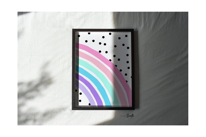 Rainbow nursery monogram art print, baby girl monogram nursery wall art, custom nursery wall art, rainbow monogram letter, polka dots kids