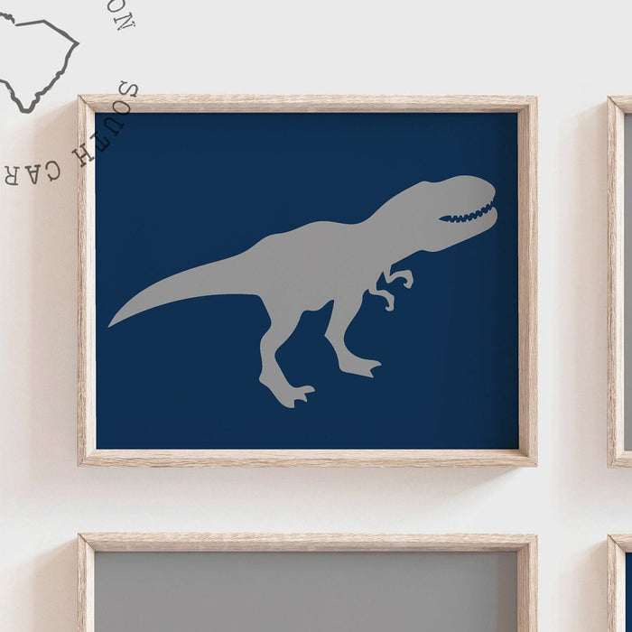 Dinosaurs navy gray, boy bedroom dinosaur themed art prints, dinosaur nursery, dinosaur wall, navy dinosaurs, toddler art boys set of 4 four