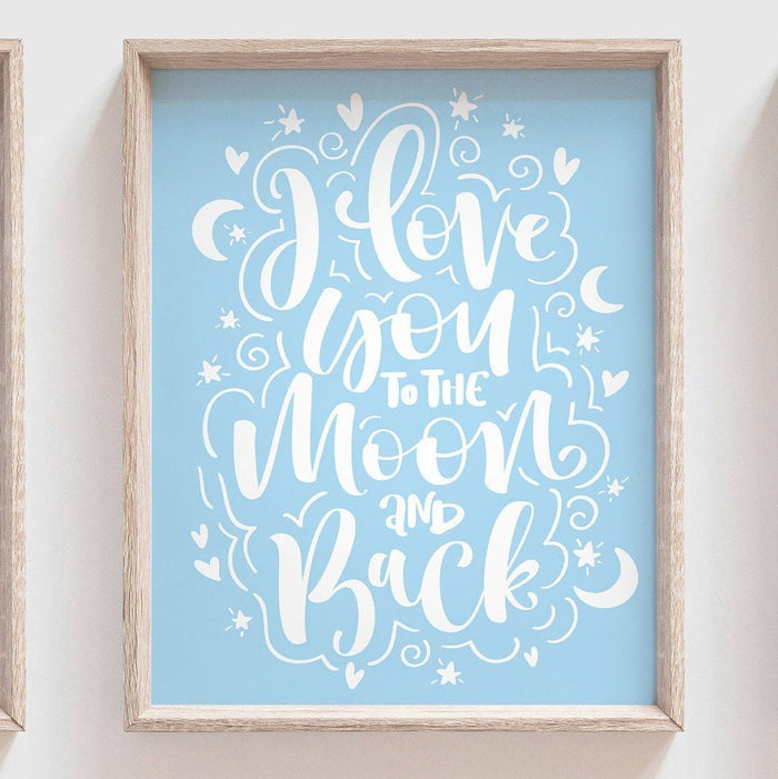 Moon and stars nursery decor, navy gray and baby blue, I love you to the moon, cloud nursery boy, cloud wall art, moon star cloud, baby boy