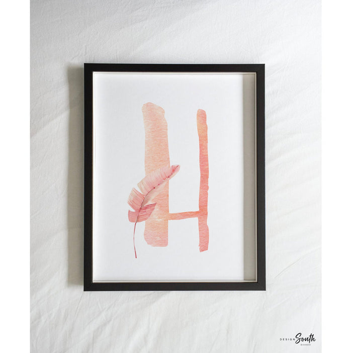 Light pink and green tropical baby, blush peach tropical nursery, beach plants pink initial baby art, newborn nature themed nursery prints
