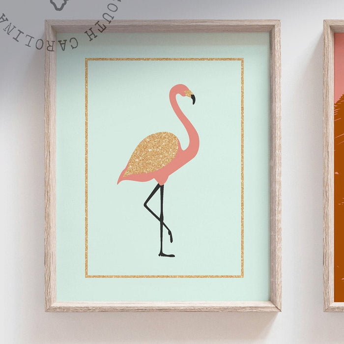 Pink gold pineapple flamingo nursery decor, tropical girls wall art set, girl nursery decor, tropical playroom prints, girl gift flamingos
