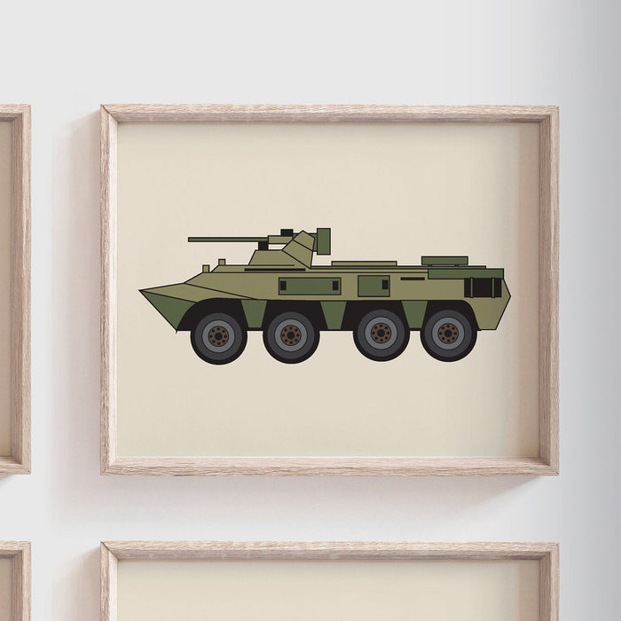 Nursery military, army vehicles print wall art set, boys room wall art, tank truck 4 prints, nursery and children's room decor, boy's room
