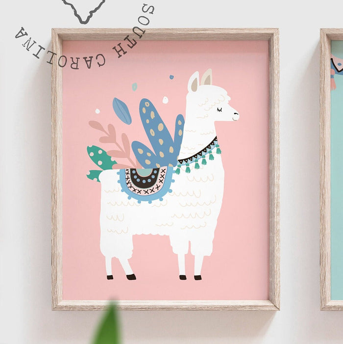 Llama Bathroom Decor — Llama & Cactus Kids' Prints, Set of 3