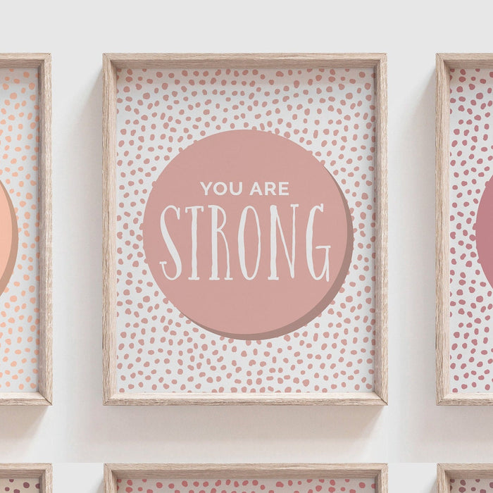 Boho blush mauve nursery playroom or bedroom art prints, you are loved kind brave unique, neutral wall art, boho kids bedroom playroom art