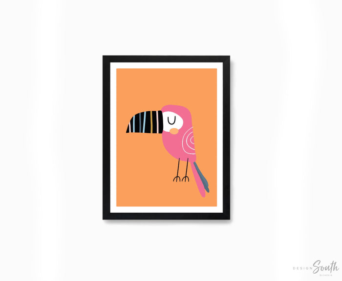 Toucan bird prints, wall art tropical bird, pink tropical wall art, pink yellow green bright tropical art, modern trendy bright art set of 3