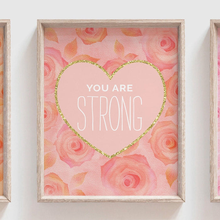Rose nursery decor, pastel rose themed, playroom wall art for girl, baby girl nursery prints, kid bedroom flowers hearts gold, inspiring art