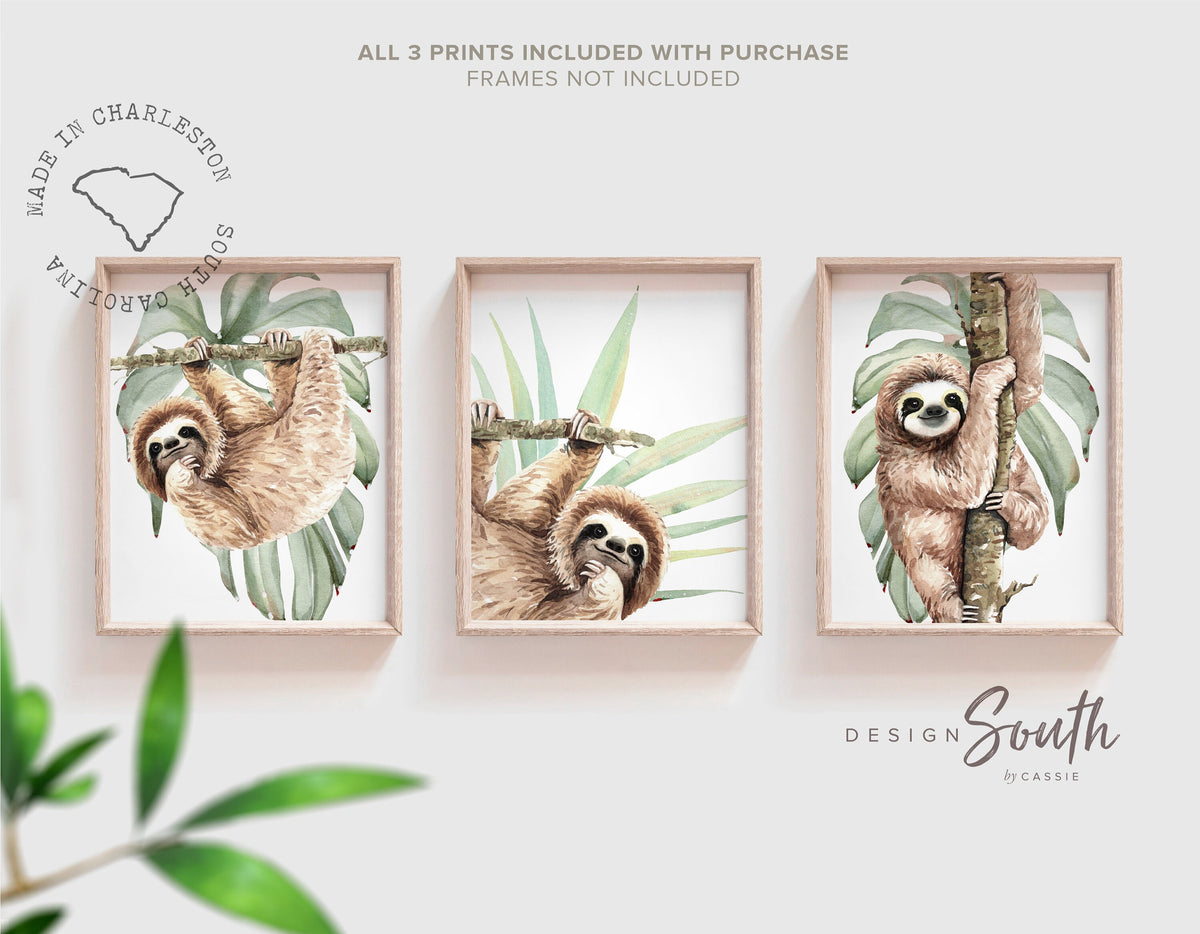 Sloth wall art set sloth themed baby nursery sloth nursery ideas sl