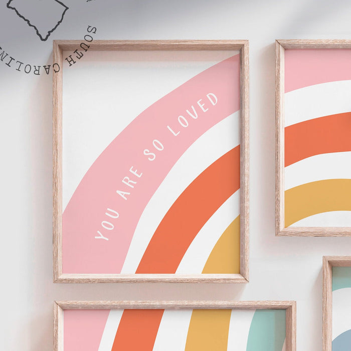 Rainbow monogram print for girls, rainbow design with girls name monogram, girls bedroom decor, nursery decor, girls playroom wall art set