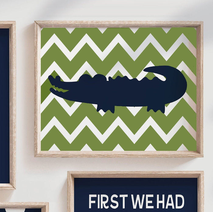 Baby boy alligator nursery wall decor, alligator theme bedroom, quote for boys, personalized name print, navy blue and green boys room art