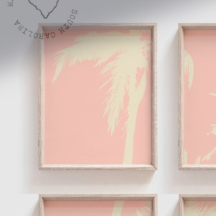 Palms wall art collection, pink palm themed, little girl room tropical, baby girl palm tree wall art idea, palm bedroom art, pink ivory room