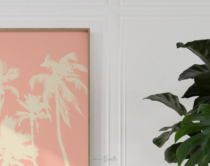 Palms wall art collection, pink palm themed, little girl room tropical, baby girl palm tree wall art idea, palm bedroom art, pink ivory room