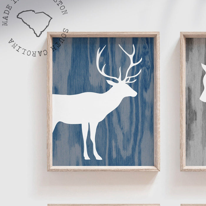 Woodland animal nursery, woodland animal decor, woodland forest animal art for boy room, baby boy rustic art, navy blue and gray boy bedroom
